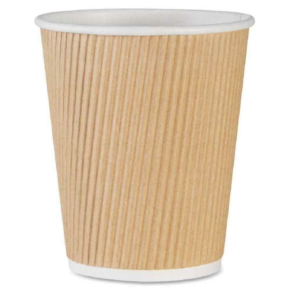 Set of 150 Ripple Insulated Kraft 8-oz Paper Cups – Coffee/Tea Hot Cups |3-Layer Rippled Wall For Better Insulation | Perfect for Cappuccino, Hot Cocoa, or Iced Drinks - Singleware