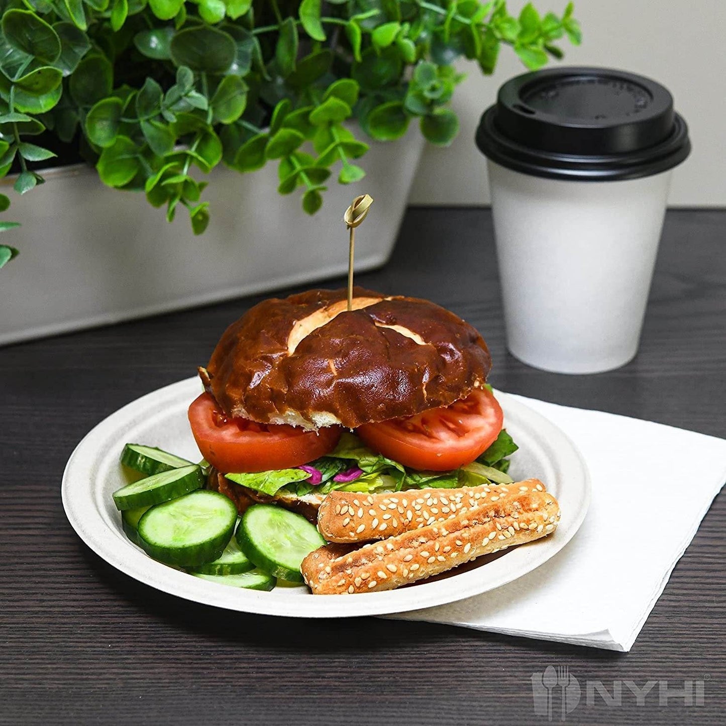 Heavy Duty Plates | 10 Inch Disposable Plates For Adults & Kids | Brown Eco Friendly Sugarcane Paper Plates Are Cut & Leak Resistant | 125 Pack - NY-HI