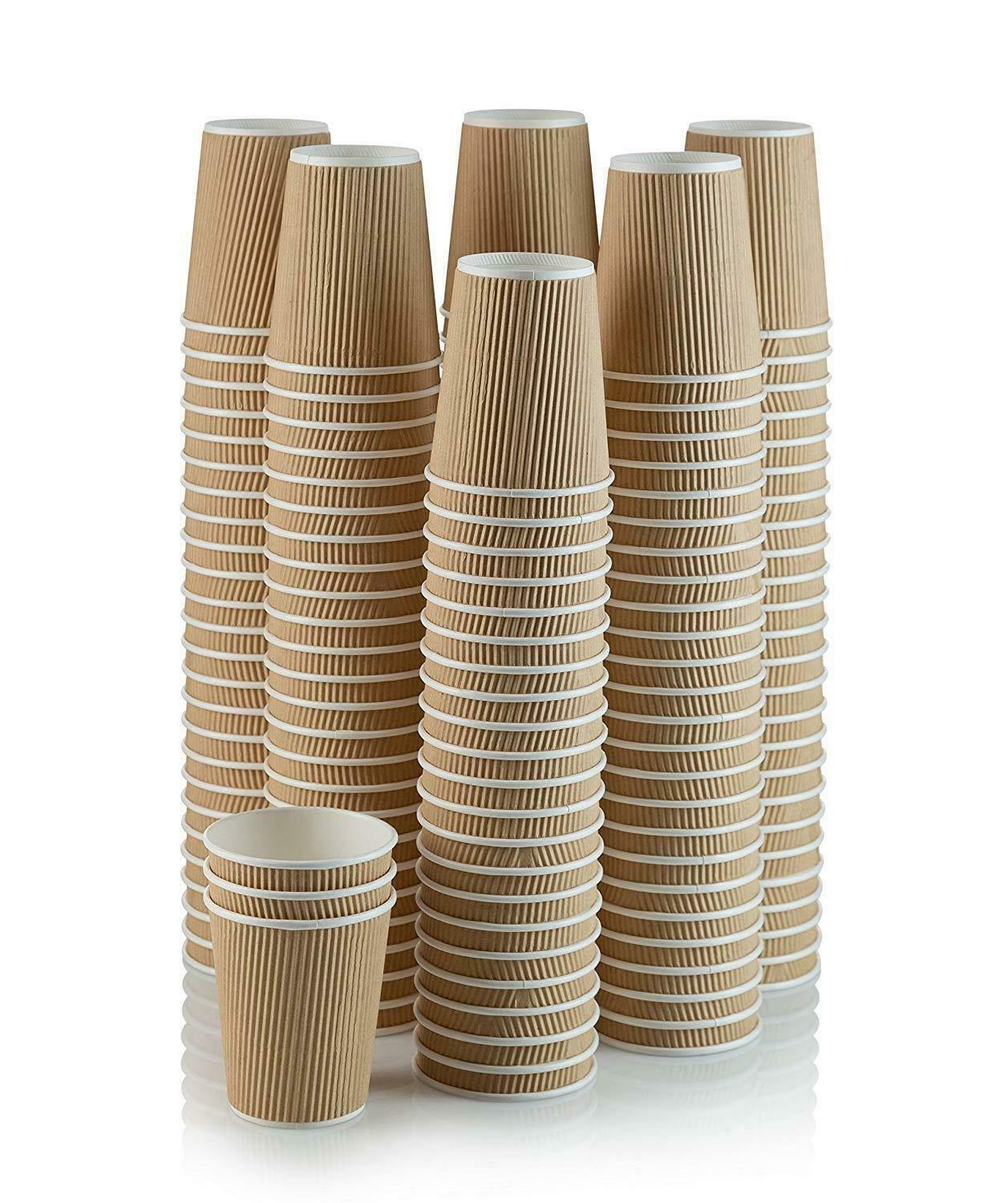 Set of 150 recyclable ripple insulated kraft paper cups for hot drinks.