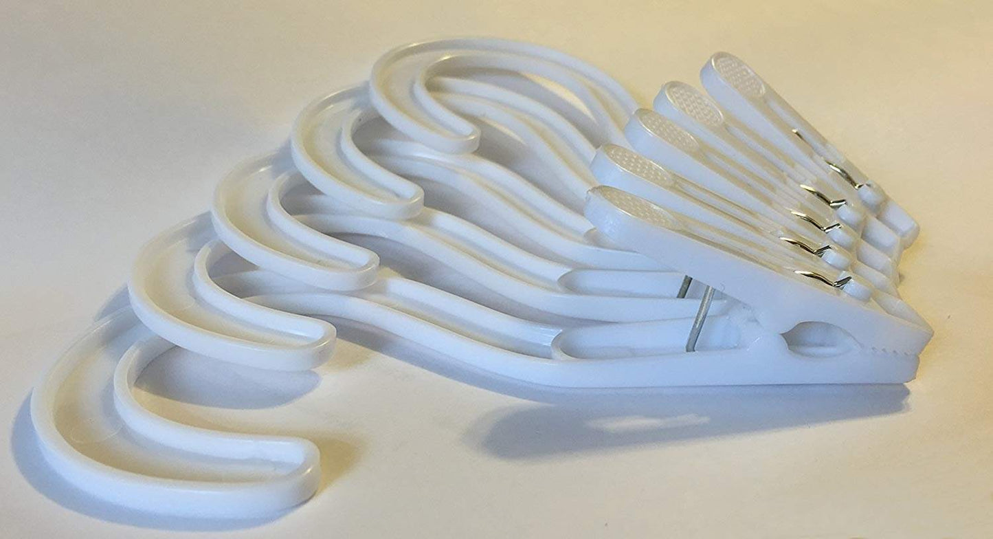 NYHI Laundry Hanger Hooks | Strong Plastic Solid Metal Spring | Lightweight, Convenient Clothing Pins To hang and Dry Wet Clothes | For Home Use or Travel | Economy 12 Pack | White - NY-HI