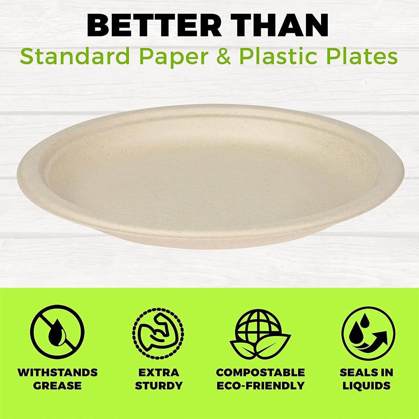 Heavy Duty Plates | 10 Inch Disposable Plates For Adults & Kids | Brown Eco Friendly Sugarcane Paper Plates Are Cut & Leak Resistant | 125 Pack - NY-HI