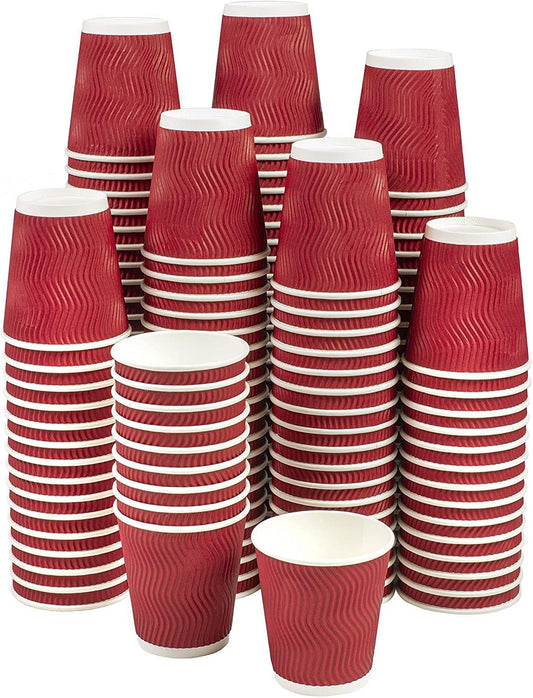 NYHI Set of 150 Ripple Insulated Red 8-oz Paper Cups for Hot Drinks