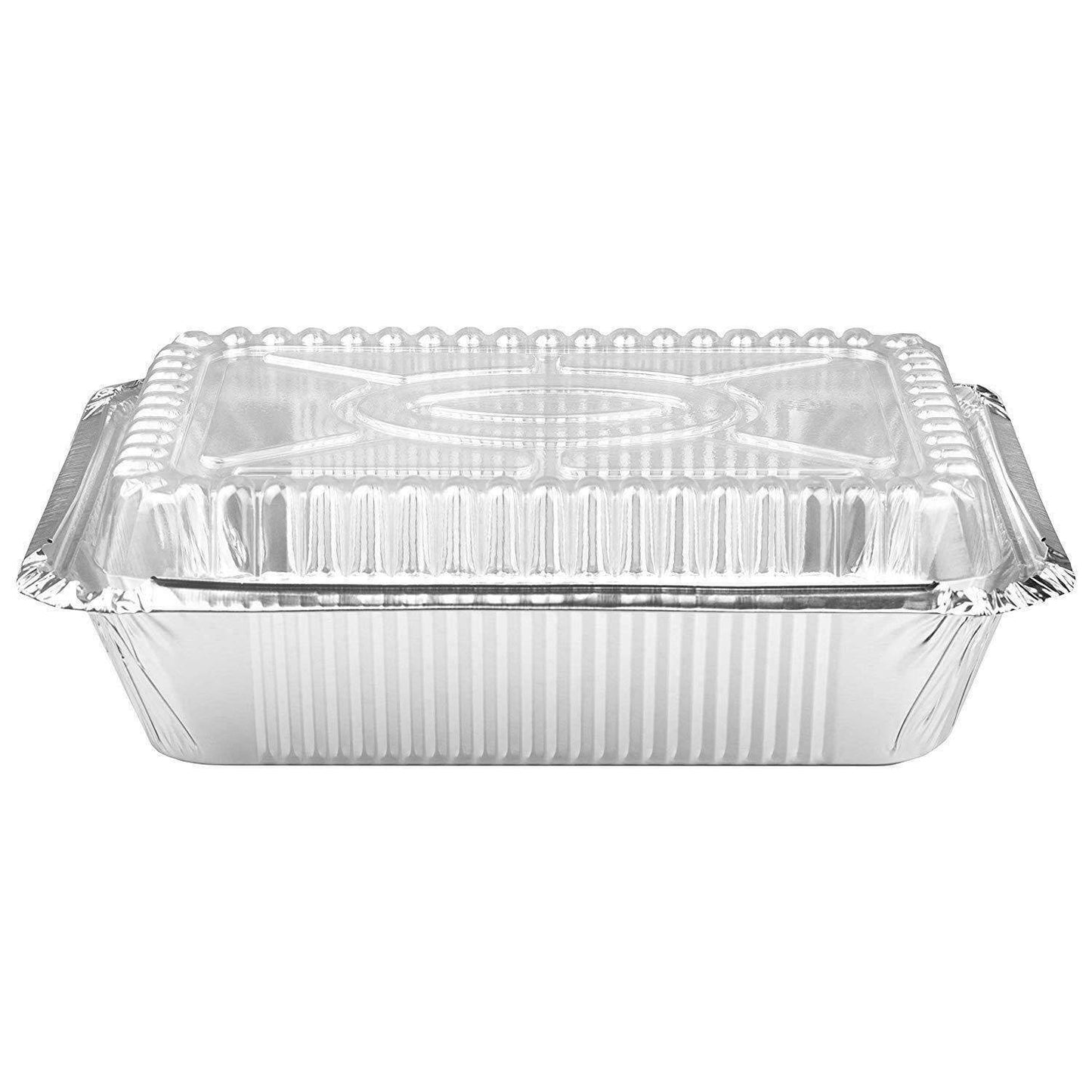 NYHI 30-Pack Heavy Duty Disposable Aluminum Oblong Foil Pans with Plastic Covers Recyclable Tin Food Storage Tray Extra-Sturdy Containers for Cooking, Baking, Meal Prep, Takeout - 8.4" x 5.9" - 2.25lb - NY-HI