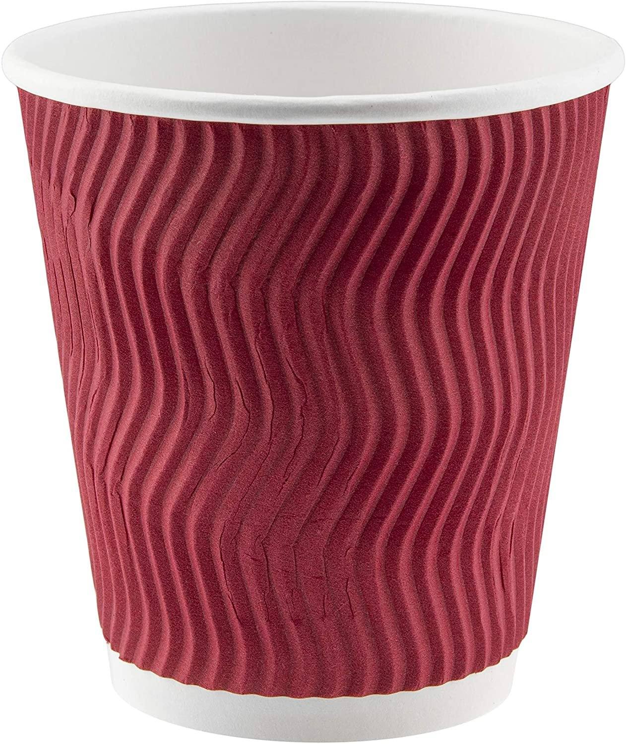 NYHI Set of 150 Ripple Insulated Red 10-oz Paper Cups – Coffee/Tea Hot Cups | Recyclable |3-Layer Rippled Wall for Better Insulation | Perfect for Cappuccino, Hot Cocoa, or Iced Drinks - NY-HI