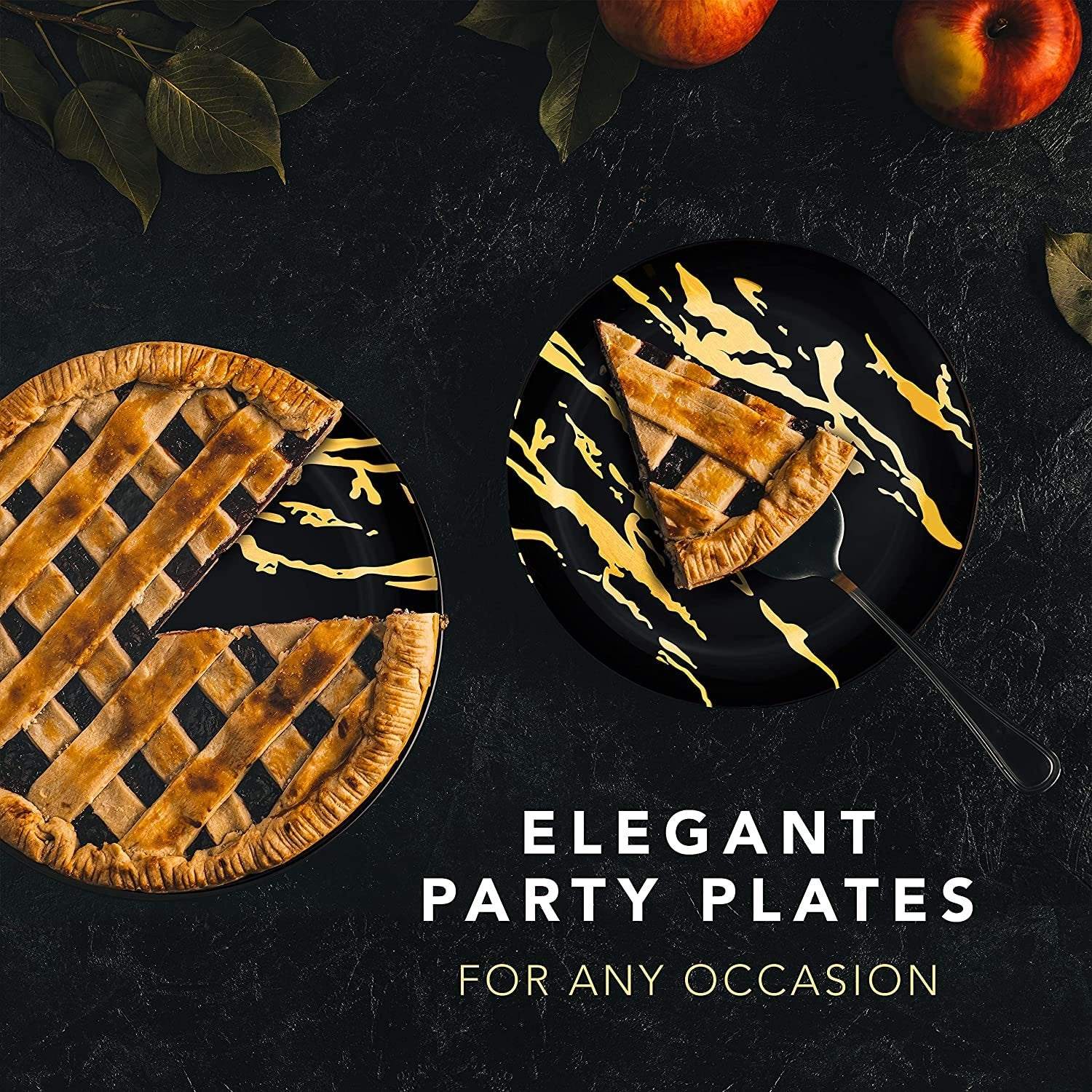 Elegant Plastic Dinner Plates Set | China Link Disposable Dinnerware Set With Beautiful Black & Gold Marble Design | Plate Set Comes With (25) 10.25'' Dinner Plates & (25) 7.25'' Salad Plates - NY-HI