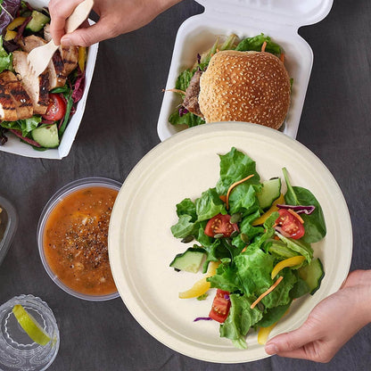 Heavy Duty Plates | 10 Inch Disposable Plates For Adults & Kids | Brown Eco Friendly Sugarcane Paper Plates Are Cut & Leak Resistant | 125 Pack - NY-HI