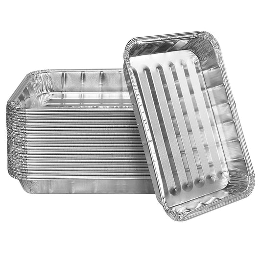 Heavy Duty Aluminum Foil Broiler Pans | Disposable Nonstick Oven Broiling Roaster Pan for Burgers, Steaks, Bacon, Roasts, Vegetables | 13 x 9 Inch Rectangular Prep Trays | 25 Pack - NY-HI