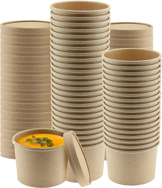 NYHI Kraft Paper Soup Storage Containers With Lids | 12 Ounce Insulated Take Out Disposable Food Storage Container Cups For Hot & Cold Foods | Eco Friendly To Go Soup Bowls With Vented Lid | 50 Pack - NY-HI