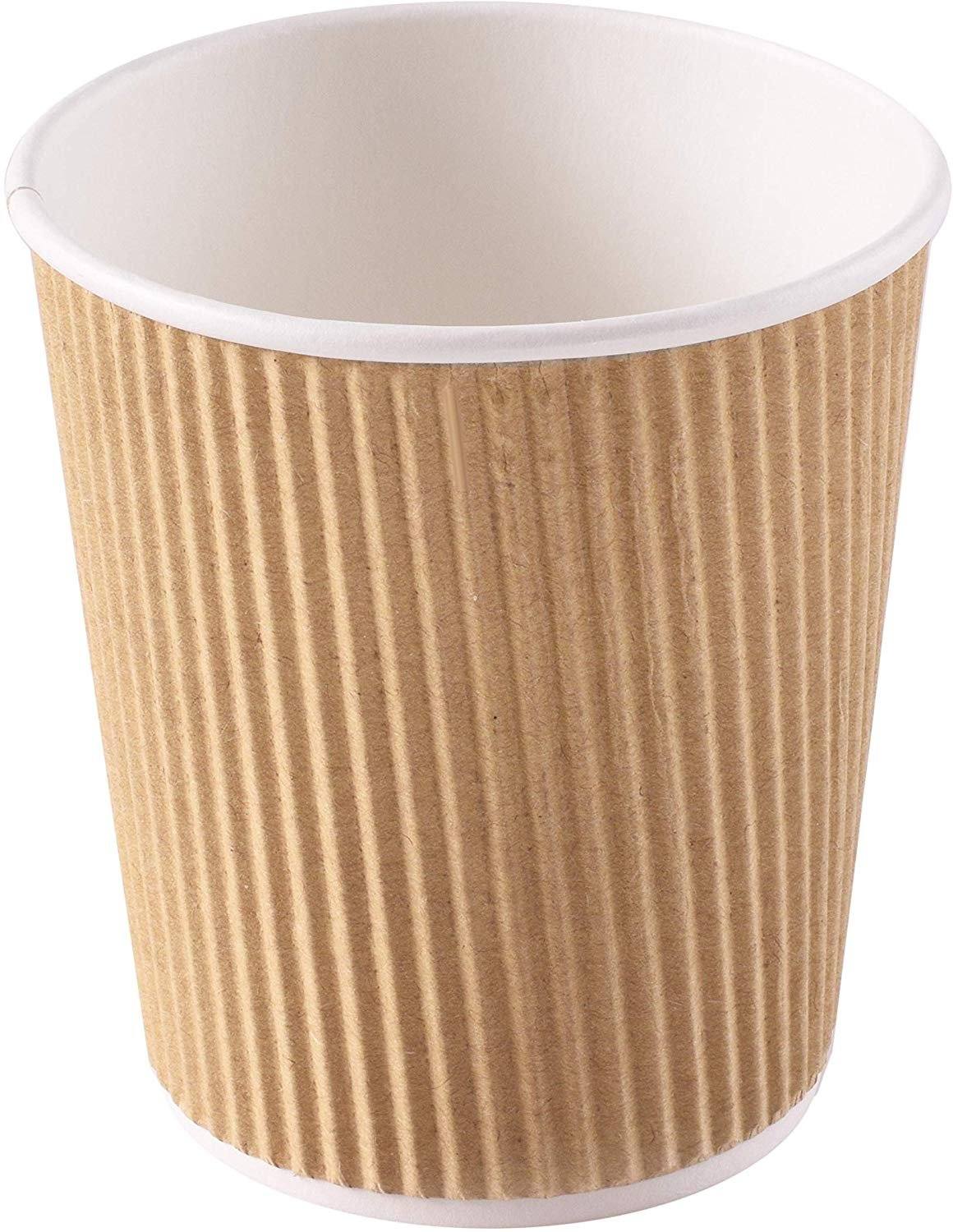 Set of 150 Ripple Insulated Kraft 6-oz Paper Cups – Coffee/Tea Hot Cups | Recyclable |3-Layer Rippled Wall For Better Insulation | Perfect for Cappuccino, Hot Cocoa, or Iced Drinks - Singleware 