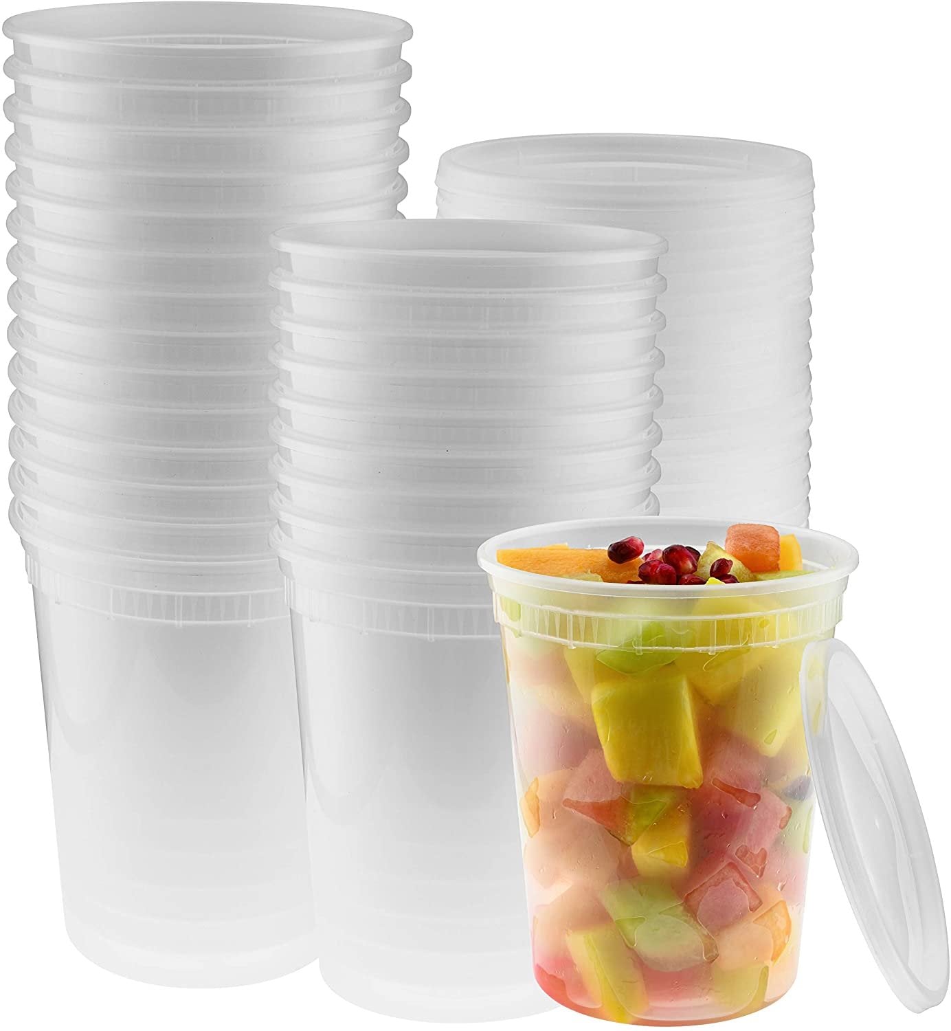 32-Ounce Clear Deli Containers with Lids | Stackable, BPA-Free Food Storage Container Set | Recyclable Space Saver Airtight Container for Kitchen Storage, Meal Prep, Take Out | 30 Pack - NY-HI