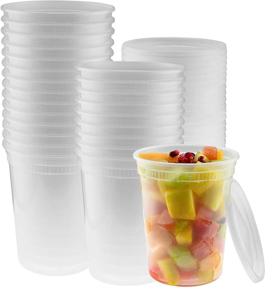 32-Ounce Clear Deli Containers with Lids, Stackable BPA-Free Food Storage, 30 Pack