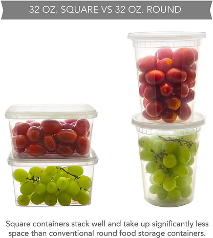 32-oz. Square Clear Deli Containers with Lids | Stackable, Tamper-Proof BPA-Free Food Storage Containers | Recyclable Space Saver Airtight Container for Kitchen Storage, Meal Prep, Take Out | 20 Pack - NY-HI