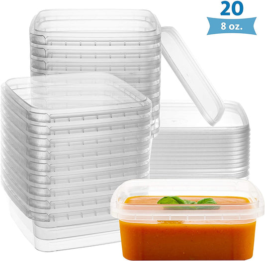8-oz. Square Clear Deli Containers with Lids | Stackable, Tamper-Proof BPA-Free Food Storage Containers | Recyclable Space Saver Airtight Container for Kitchen Storage, Meal Prep, Take Out | 20 Pack - NY-HI