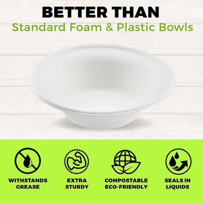 Heavy Duty Compostable Bowls | 12 oz. Disposable Plates Made From Eco Friendly Sugarcane | These Party Paper Plates Are Great For Dinner, Appetizers, Camping, Catering, Concession Stands | 125 Pack - NY-HI