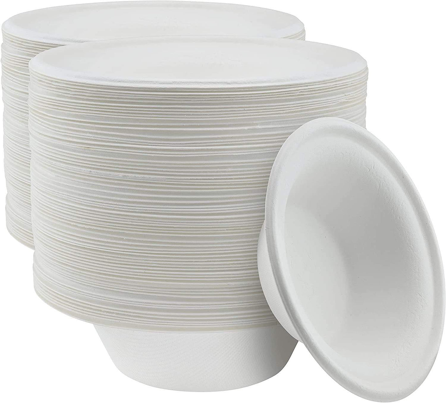 Compostable bowls made from eco-friendly sugarcane, ideal for dinner, appetizers, camping, catering, and concession stands; 125 pack, 12 oz.