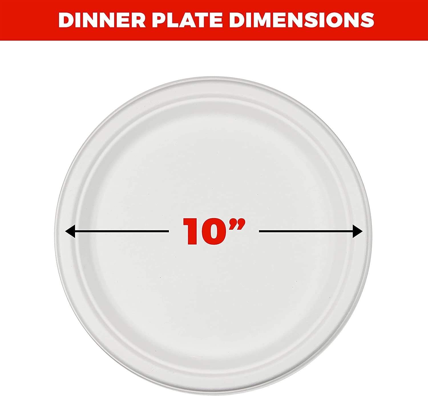 Heavy Duty Compostable Plates | 10 Inch Disposable Plates Made From Eco Friendly Sugarcane | These Party Paper Plates Are Great For Dinner, Appetizers, Camping, Catering, Concession Stands | 125 Pack - NY-HI