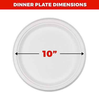Heavy Duty Compostable Plates | 10 Inch Disposable Plates Made From Eco Friendly Sugarcane | These Party Paper Plates Are Great For Dinner, Appetizers, Camping, Catering, Concession Stands | 125 Pack - NY-HI