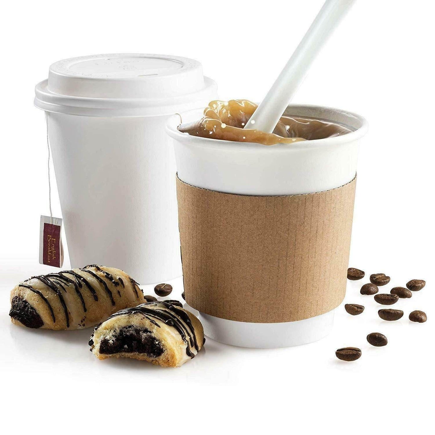 NYHI 200-Pack 8 oz White Paper Disposable Cups With Lids And Sleeves– Hot/Cold Beverage Drinking Cup for Water, Juice, Coffee or Tea – Ideal for Water Coolers, Party, or Coffee On the Go’ - NY-HI