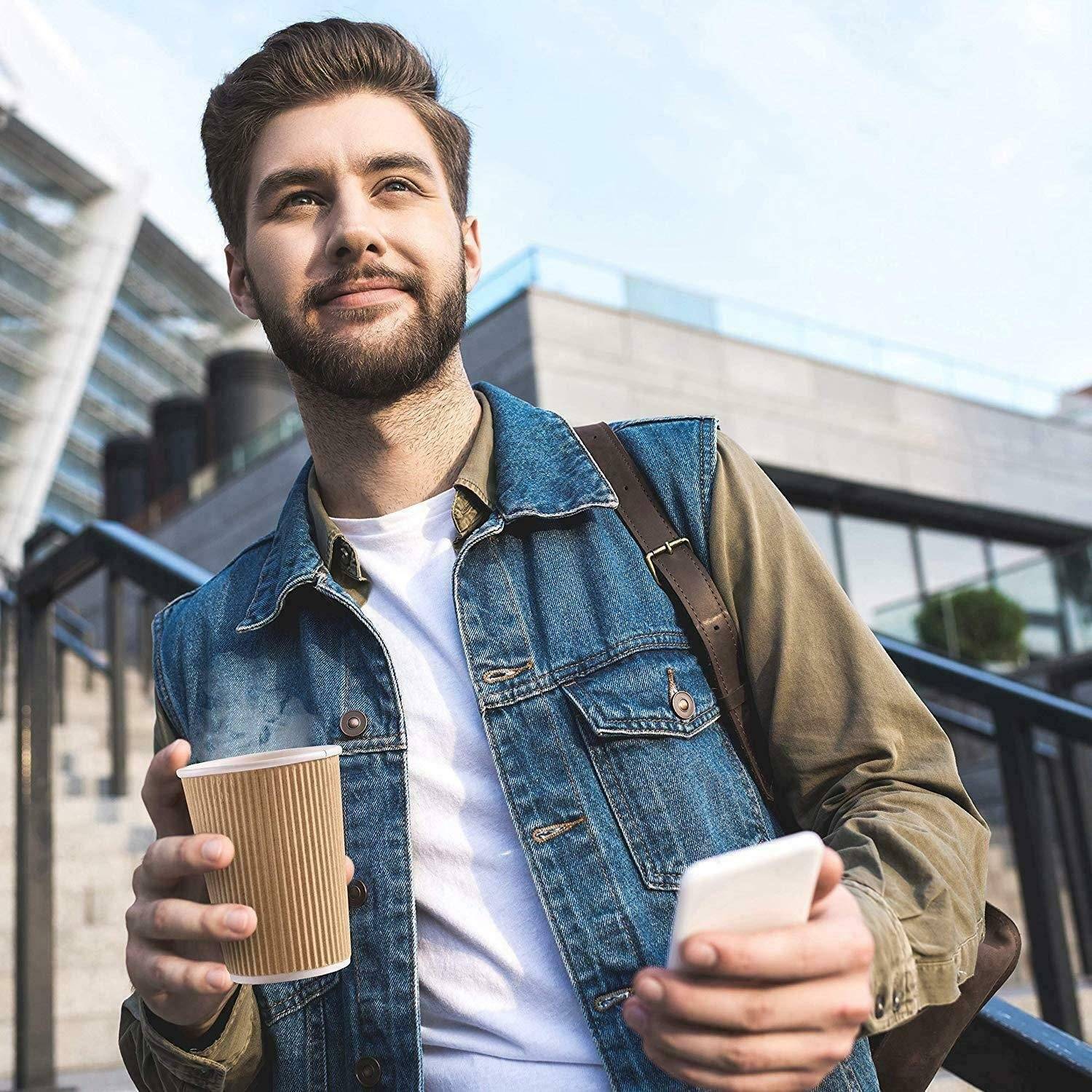 Set of 150 Ripple Insulated Kraft 4-oz Paper Cups – Coffee/Tea Hot Cups | Recyclable |3-Layer Rippled Wall For Better Insulation | Perfect for Cappuccino, Hot Cocoa, or Iced Drinks - NY-HI
