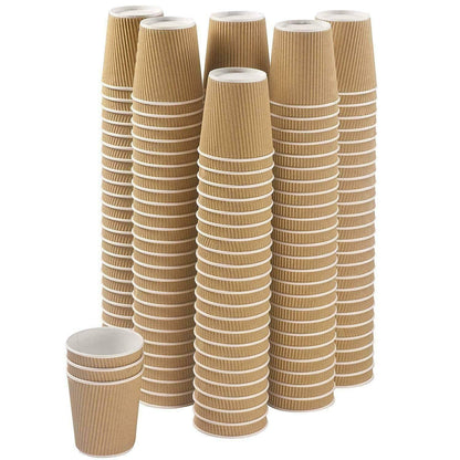 Set of 150 Ripple Insulated Kraft 4-oz Paper Cups – Coffee/Tea Hot Cups | Recyclable |3-Layer Rippled Wall For Better Insulation | Perfect for Cappuccino, Hot Cocoa, or Iced Drinks - NY-HI