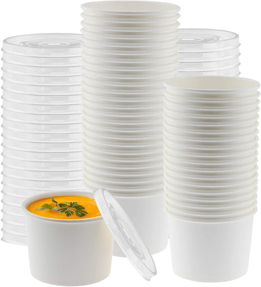 Paper Soup Storage Containers With Lids | 12 Ounce Insulated Take Out Disposable Food Storage Container Cups For Hot & Cold Foods | Eco Friendly To Go Soup Bowls With CLEAR Lid | 50 Pack - NY-HI