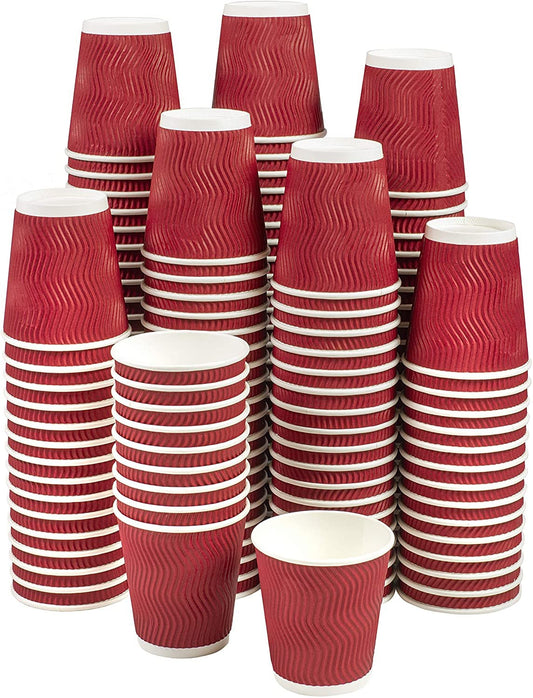 NYHI Set of 150 Ripple Insulated Red 8-oz Paper Cups – Coffee/Tea Hot Cups |3-Layer Rippled Wall for Better Insulation | Perfect for Cappuccino, Hot Cocoa, or Iced Drinks - NY-HI