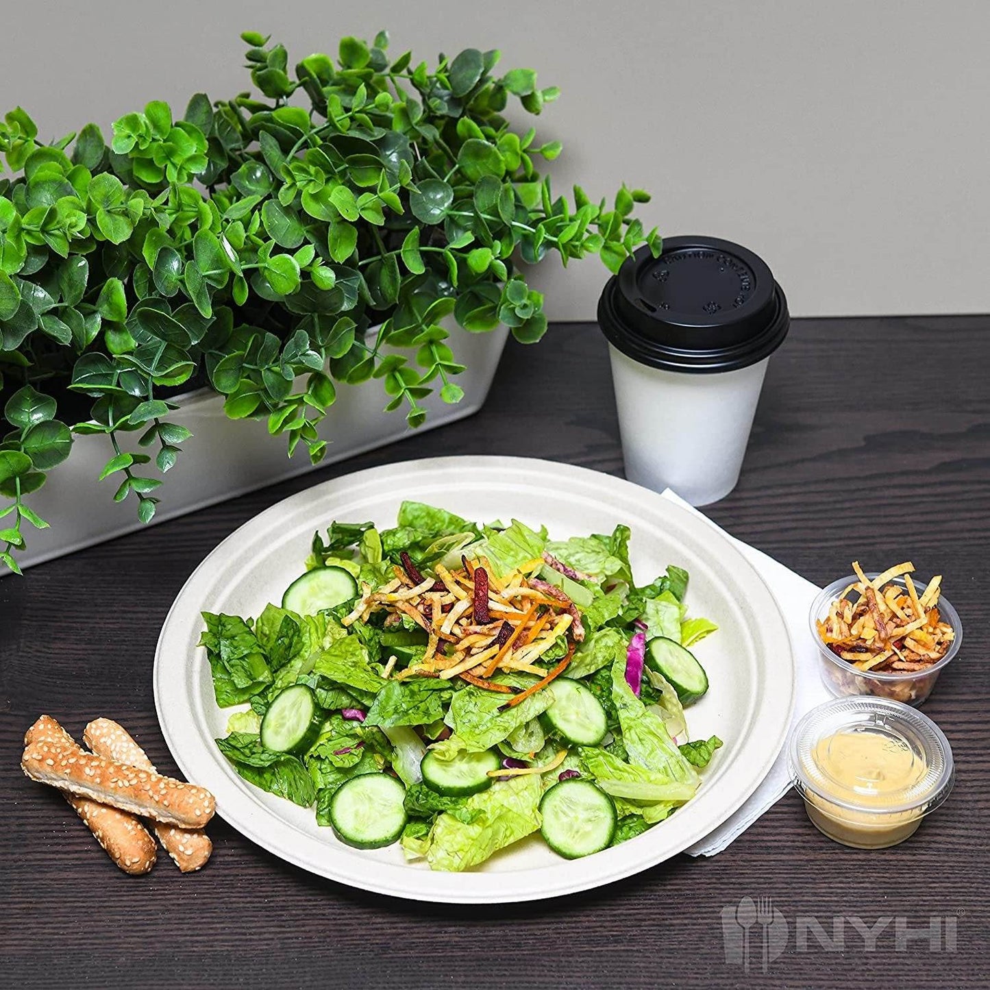 Heavy Duty Plates | 10 Inch Disposable Plates For Adults & Kids | Brown Eco Friendly Sugarcane Paper Plates Are Cut & Leak Resistant | 125 Pack - NY-HI