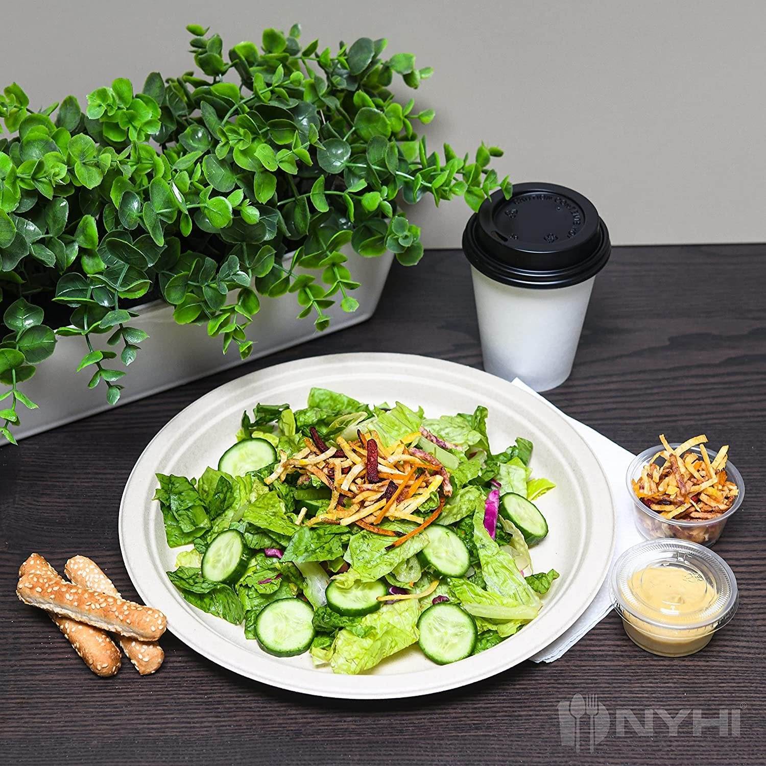 Heavy Duty Plates | 10 Inch Disposable Plates For Adults & Kids | Brown Eco Friendly Sugarcane Paper Plates Are Cut & Leak Resistant | 125 Pack - NY-HI