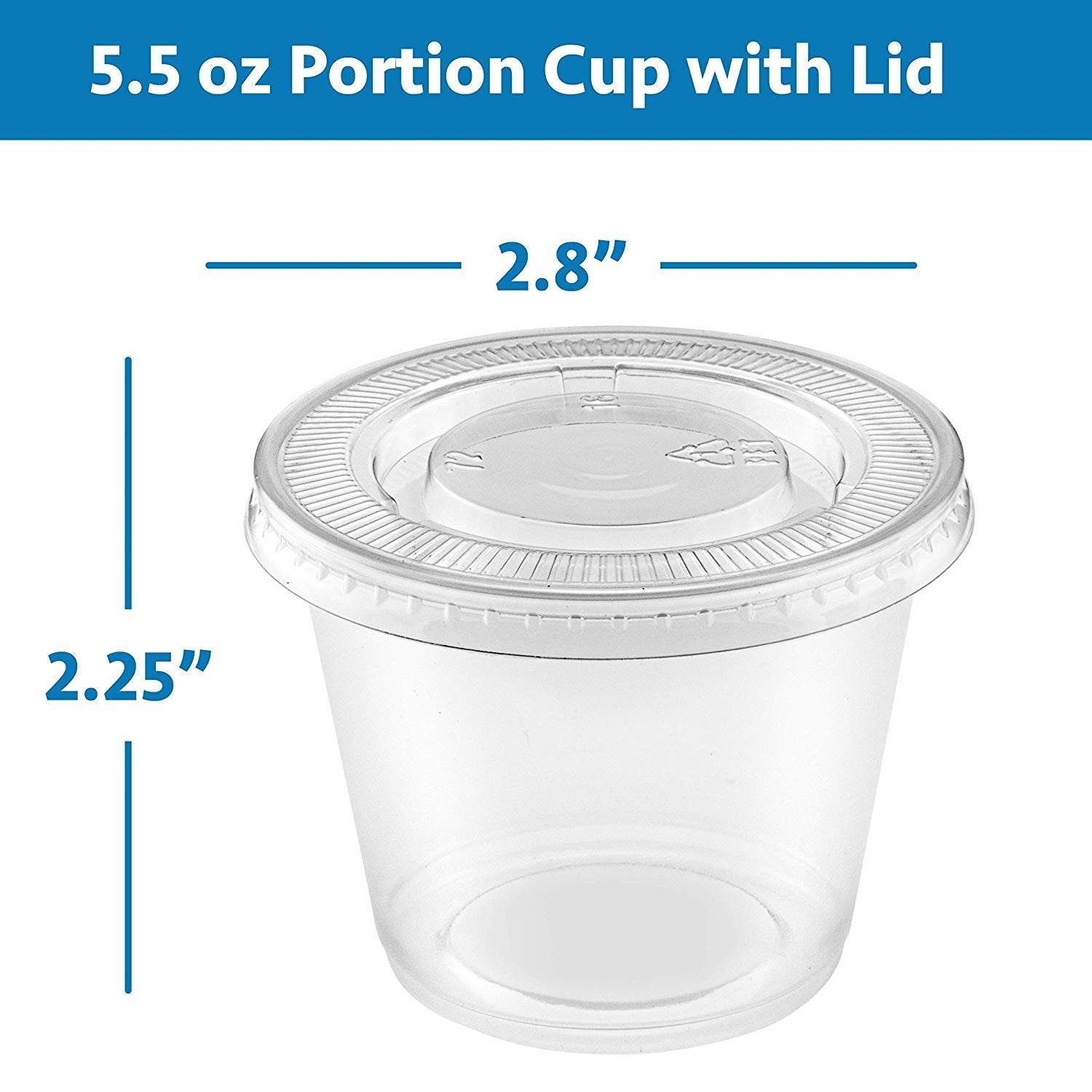 100-Pack of 5.5 Ounce Clear Plastic Jello Shot Cup Containers with Sna