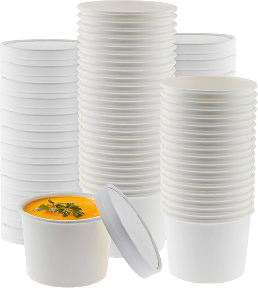 Paper Soup Storage Containers With Lids | 8 Ounce Insulated Take Out Disposable Food Storage Container Cups For Hot & Cold Foods | Eco Friendly To Go Soup Bowls With Vented Lid | 50 Pack - NY-HI