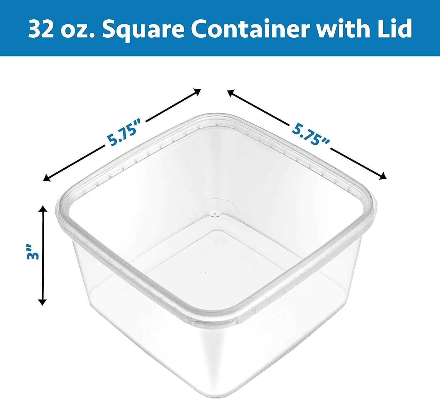 32-oz. Square Clear Deli Containers with Lids | Stackable, Tamper-Proof BPA-Free Food Storage Containers | Recyclable Space Saver Airtight Container for Kitchen Storage, Meal Prep, Take Out | 20 Pack - NY-HI