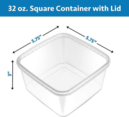 32-oz. Square Clear Deli Containers with Lids | Stackable, Tamper-Proof BPA-Free Food Storage Containers | Recyclable Space Saver Airtight Container for Kitchen Storage, Meal Prep, Take Out | 20 Pack - NY-HI