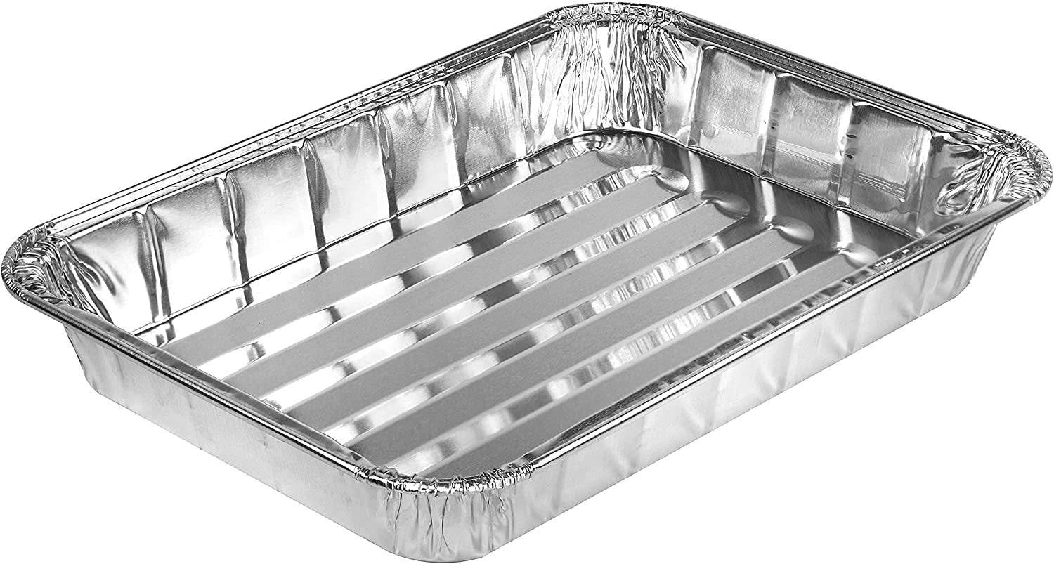 NYHI Heavy Duty Aluminum Foil Broiler Pans | Disposable Nonstick Oven Broiling Roaster Pan for Burgers Steaks Bacon Roasts Vegetables | 13 x 9 inch Re