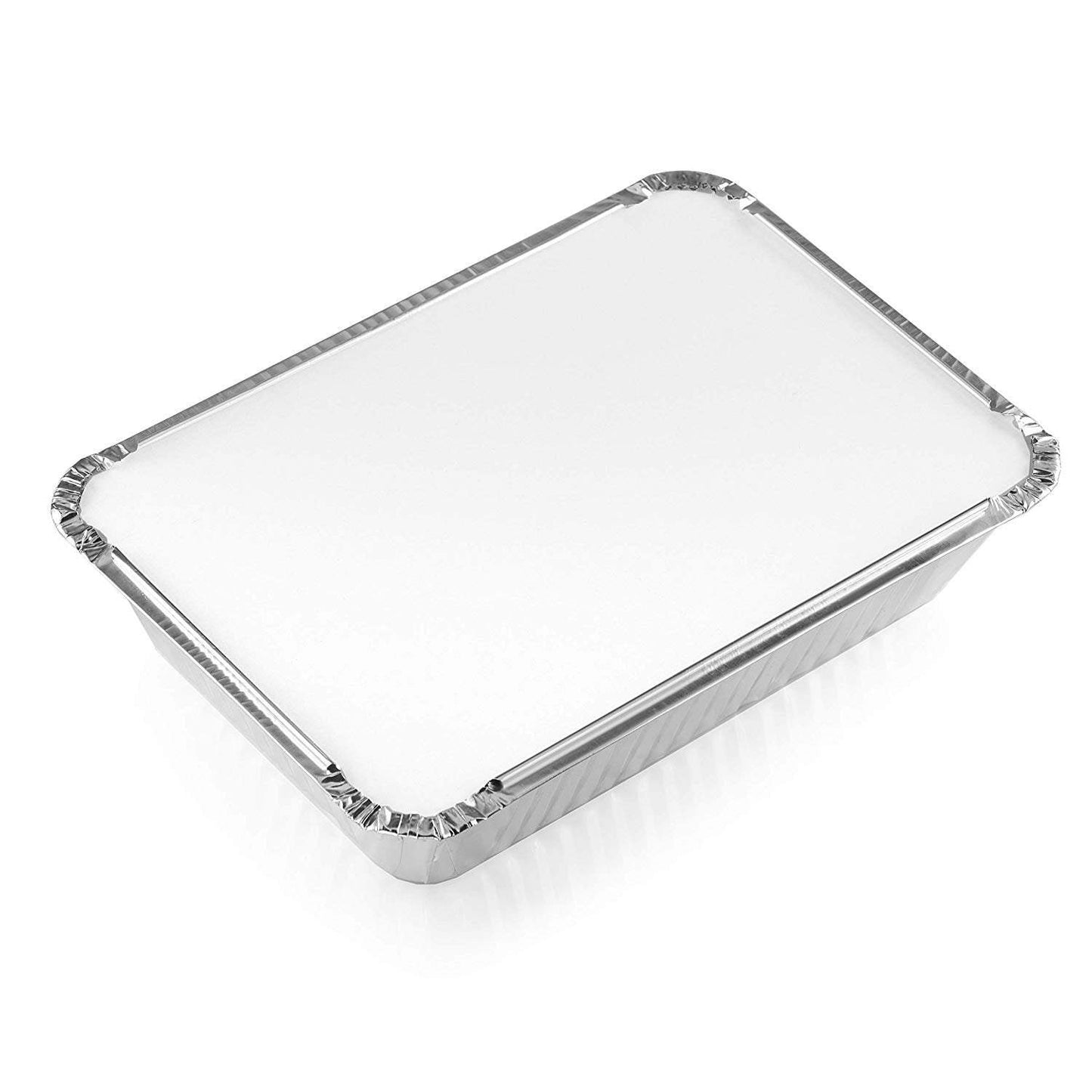 NYHI 50-Pack Heavy Duty Disposable Aluminum Oblong Foil Pans with Lid Covers Recyclable Tin Food Storage Tray Extra-Sturdy Containers for Cooking, Baking, Meal Prep, Takeout - 8.4" x 5.9" - 2.25lb - Singleware 