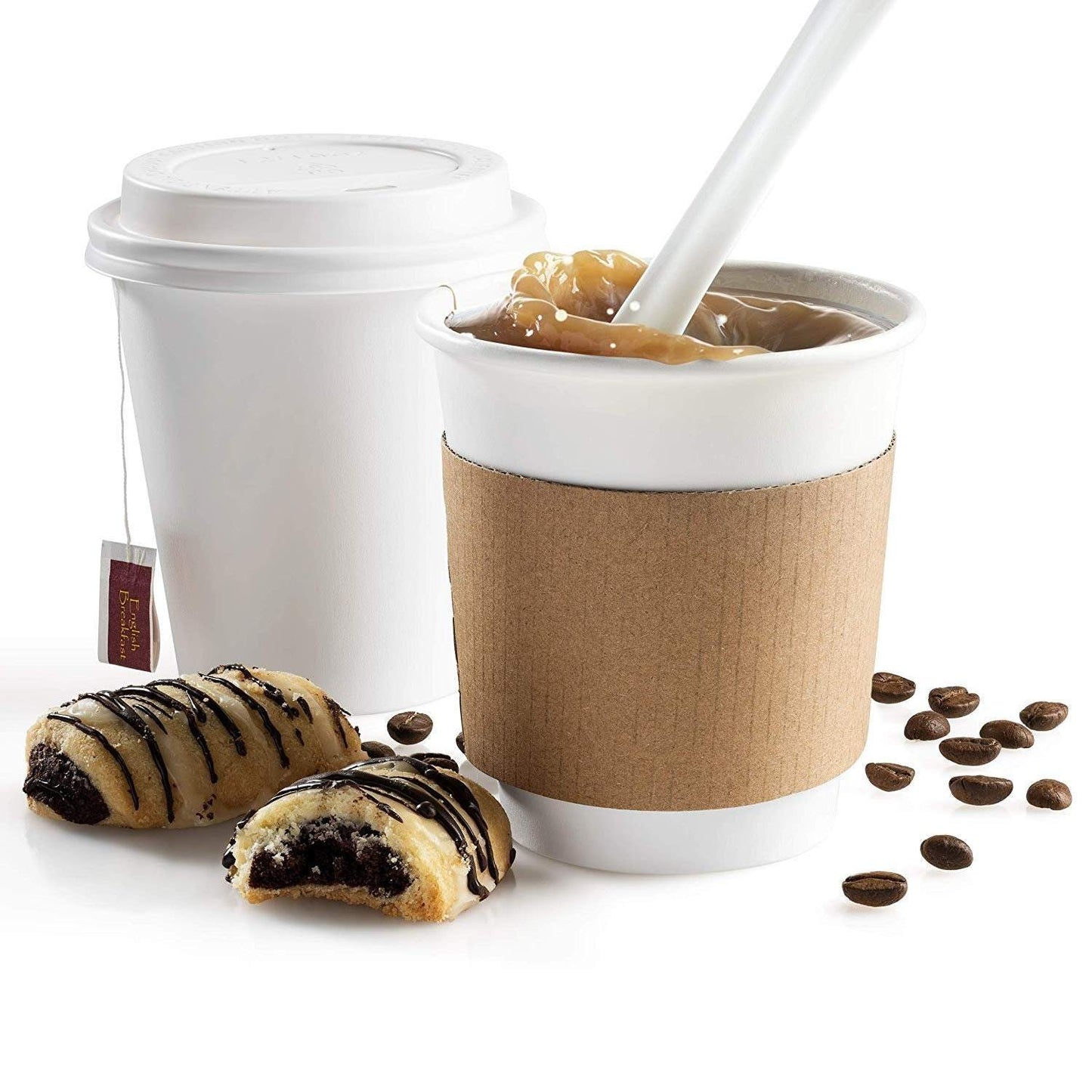 NYHI 200-Pack 8 oz White Paper Disposable Cups With Lids And Sleeves– Hot/Cold Beverage Drinking Cup for Water, Juice, Coffee or Tea – Ideal for Water Coolers, Party, or Coffee On the Go’ - NY-HI