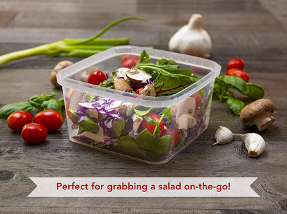 32-oz. Square Clear Deli Containers with Lids | Stackable, Tamper-Proof BPA-Free Food Storage Containers | Recyclable Space Saver Airtight Container for Kitchen Storage, Meal Prep, Take Out | 20 Pack - NY-HI
