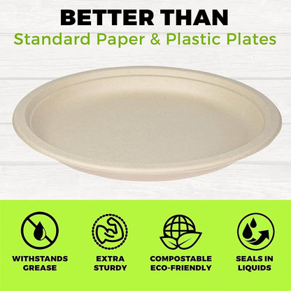 Heavy Duty Plates | 10 Inch Disposable Plates For Adults & Kids | Brown Eco Friendly Sugarcane Paper Plates Are Cut & Leak Resistant | 125 Pack - NY-HI