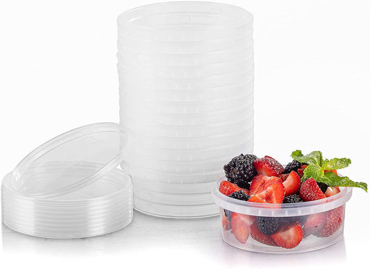 8-oz. Round Clear Deli Containers with Lids | Stackable, Tamper-Proof BPA-Free Food Storage Containers | Recyclable Space Saver Airtight Container for Kitchen Storage, Meal Prep, Take Out | 20 Pack - NY-HI