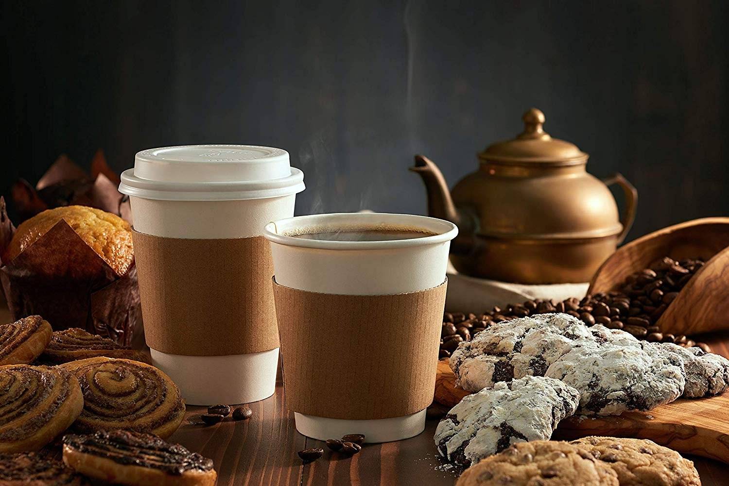 NYHI 200-Pack 8 oz White Paper Disposable Cups With Lids And Sleeves– Hot/Cold Beverage Drinking Cup for Water, Juice, Coffee or Tea – Ideal for Water Coolers, Party, or Coffee On the Go’ - NY-HI