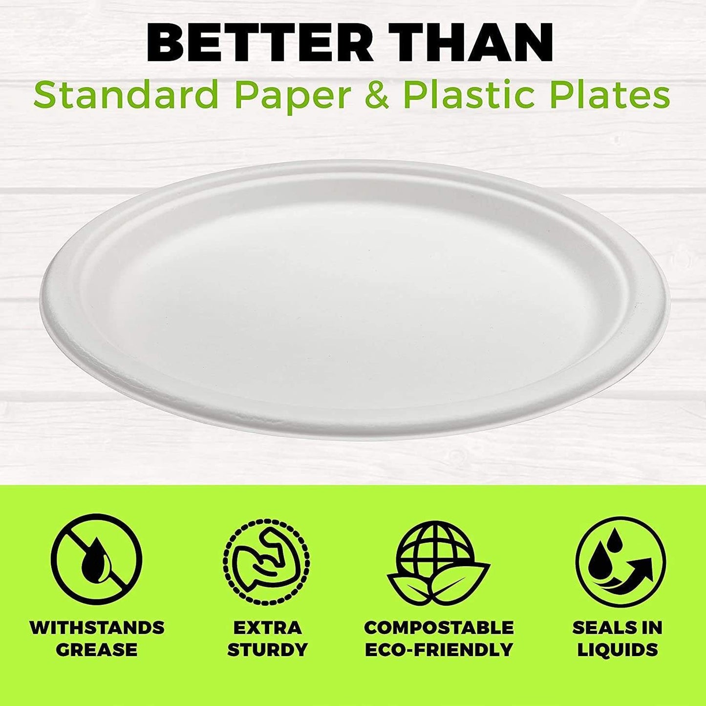 Heavy Duty Compostable Plates | 10 Inch Disposable Plates Made From Eco Friendly Sugarcane | These Party Paper Plates Are Great For Dinner, Appetizers, Camping, Catering, Concession Stands | 125 Pack - NY-HI