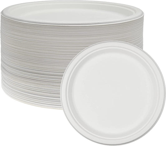 Heavy Duty Compostable Plates | 10 Inch Disposable Plates Made From Eco Friendly Sugarcane | These Party Paper Plates Are Great For Dinner, Appetizers, Camping, Catering, Concession Stands | 125 Pack - NY-HI