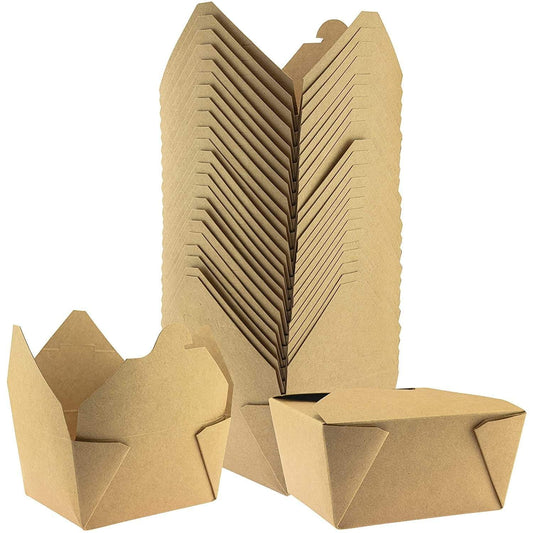 NYHI Brown Takeout Food Containers - Heavy Duty 45 oz, leak and grease resistant, disposable and recyclable boxes, 50 pack.