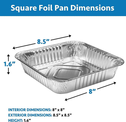 NYHI 30-Pack Heavy Duty Disposable Aluminum Oblong Foil Pans with Recyclable Tin Food Storage Tray Extra-Sturdy Containers for Cooking, Baking, Meal Prep, Takeout - 8" X 8" - NY-HI