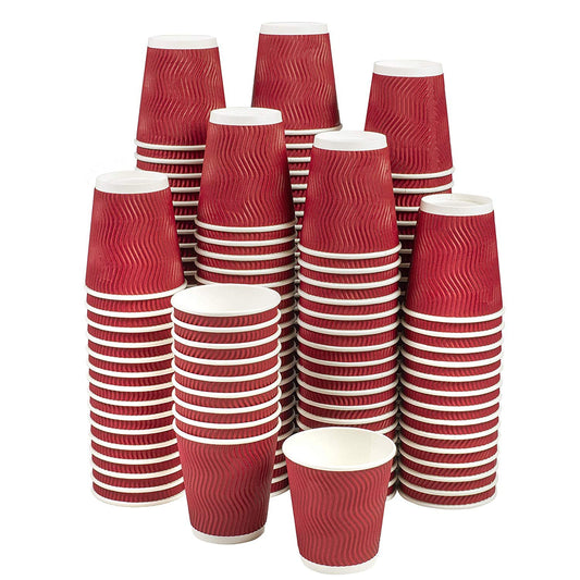NYHI Set of 150 Ripple Insulated Red 12-oz Paper Cups – Coffee/Tea Hot Cups | Recyclable |3-Layer Rippled Wall for Better Insulation | Perfect for Cappuccino, Hot Cocoa, or Iced Drinks - NY-HI